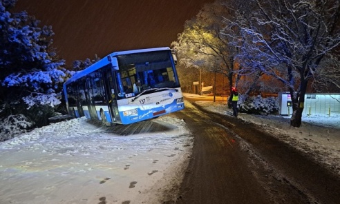 Sypnęło śniegiem i zdarzeniami drogowymi. Autobus w rowie - Serwis informacyjny z Wodzisławia Śląskiego - naszwodzislaw.com